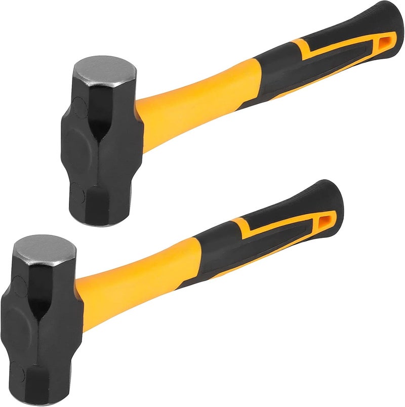 HOIGON 2 Pack 3 Lb Sledge Hammer, 14 Inch Pro-grade Sledge Hammer Tool Set with Fiberglass Handle, 1.6kg 48oz Heavy duty Stoning Club Hammer for Carpentry, Construction, Mechanic Work - Image 1